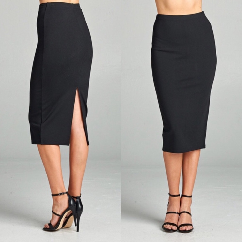 🖤✨MIDI BLACK PENCIL SKIRT WITH SLIT ✨🖤 - Picture 2 of 3